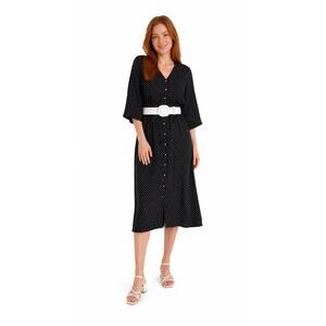 More Promises Black White Polka Dot Midi Dress Women’s 20W Shown Belted